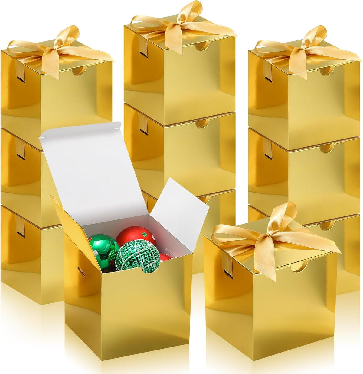 DOYIDE Small Gift Boxes, 20 Pack 5x5x5 Inch Gold Elegant Paper Boxes with Ribbons, Crafting