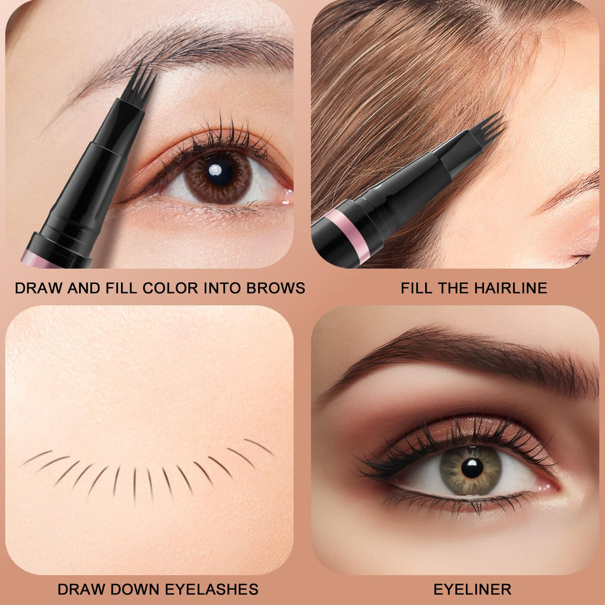 Eyebrow Pencil,2-in-1 Waterproof Eyebrow Pen with 4 Tip Brow Pen and Ultra-Precise Brow Pencil,with