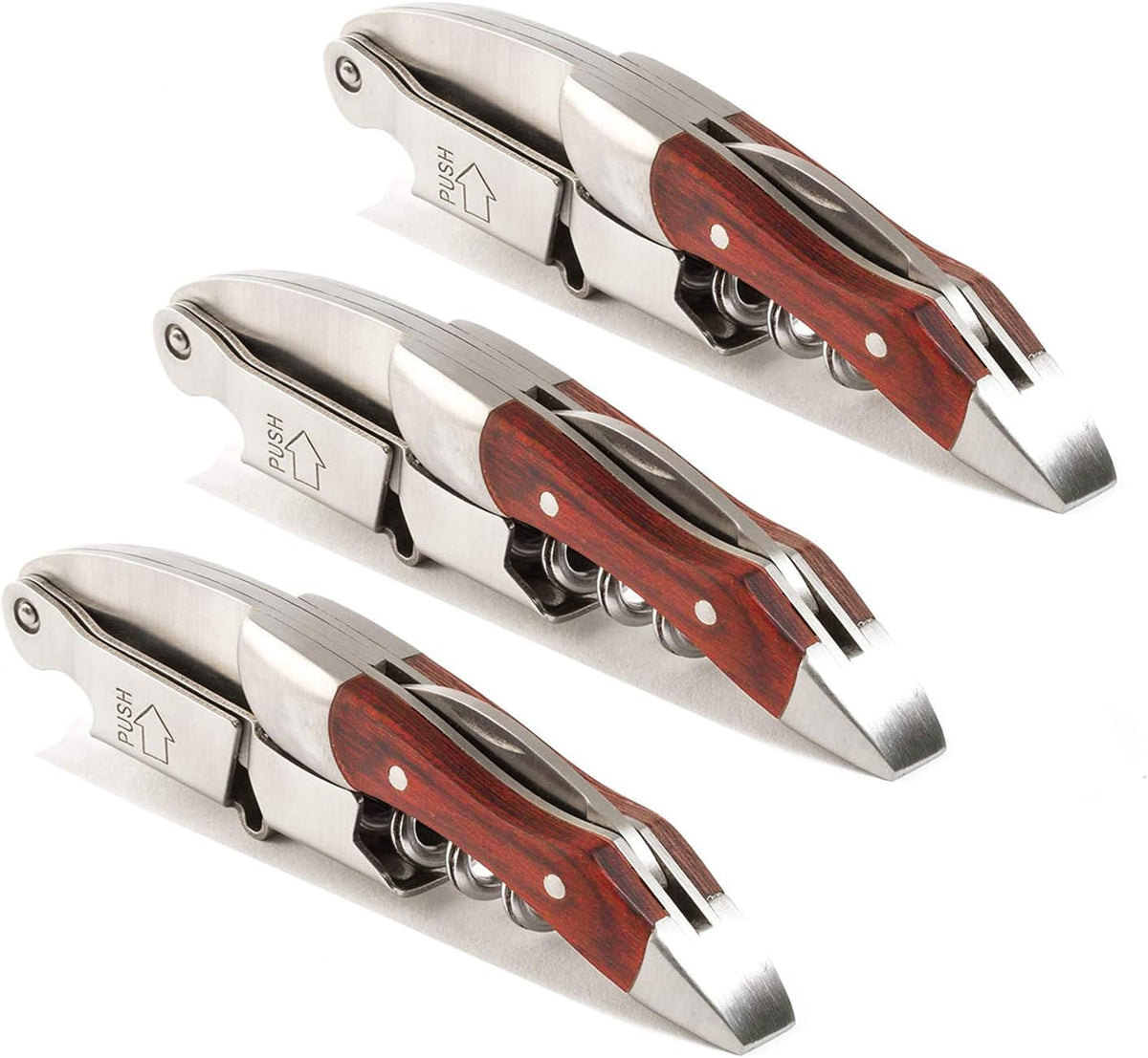 Professional Waiter Corkscrew Wine Key for Bartenders Set of 3,With Long Rosewood Handle Stainless