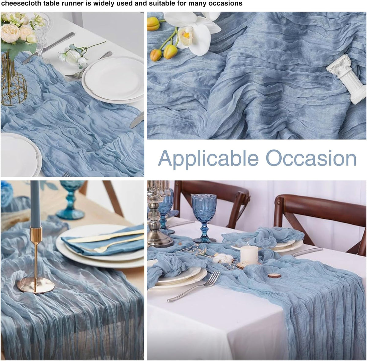 12 Pack Dusty Blue 10 Ft Cheesecloth Table Runner 20x120 Inch Boho Wrinkled Sheer Romantic Gauze