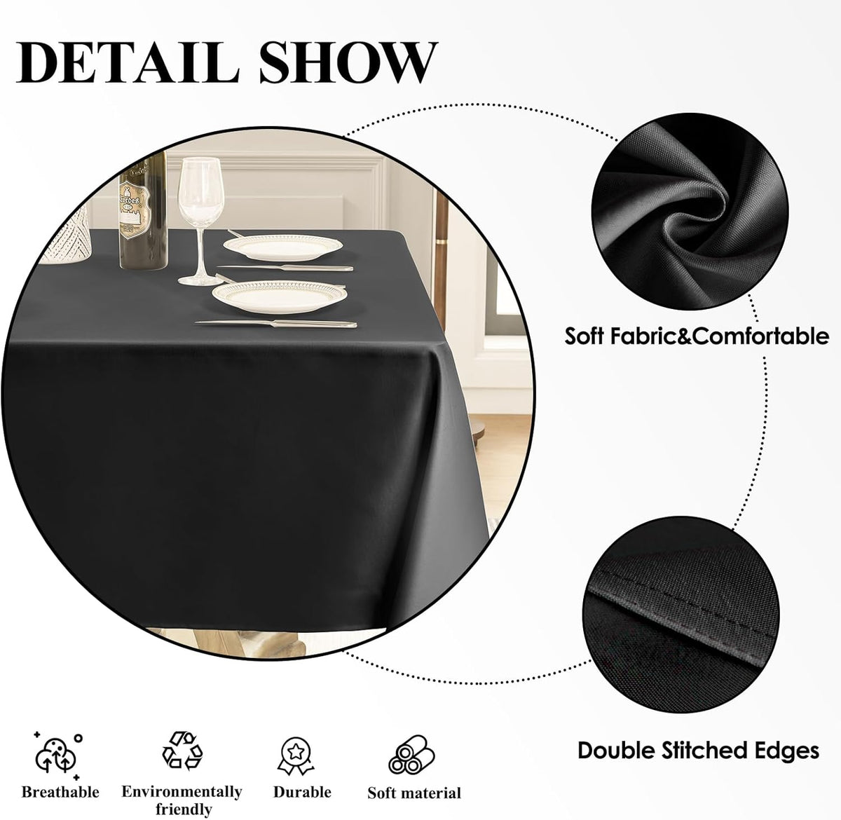 Square Tablecloth 52 x 52 Inch Black 10 Pack Tablecloths Stain-Wrinkle Resistant Washable Polyester