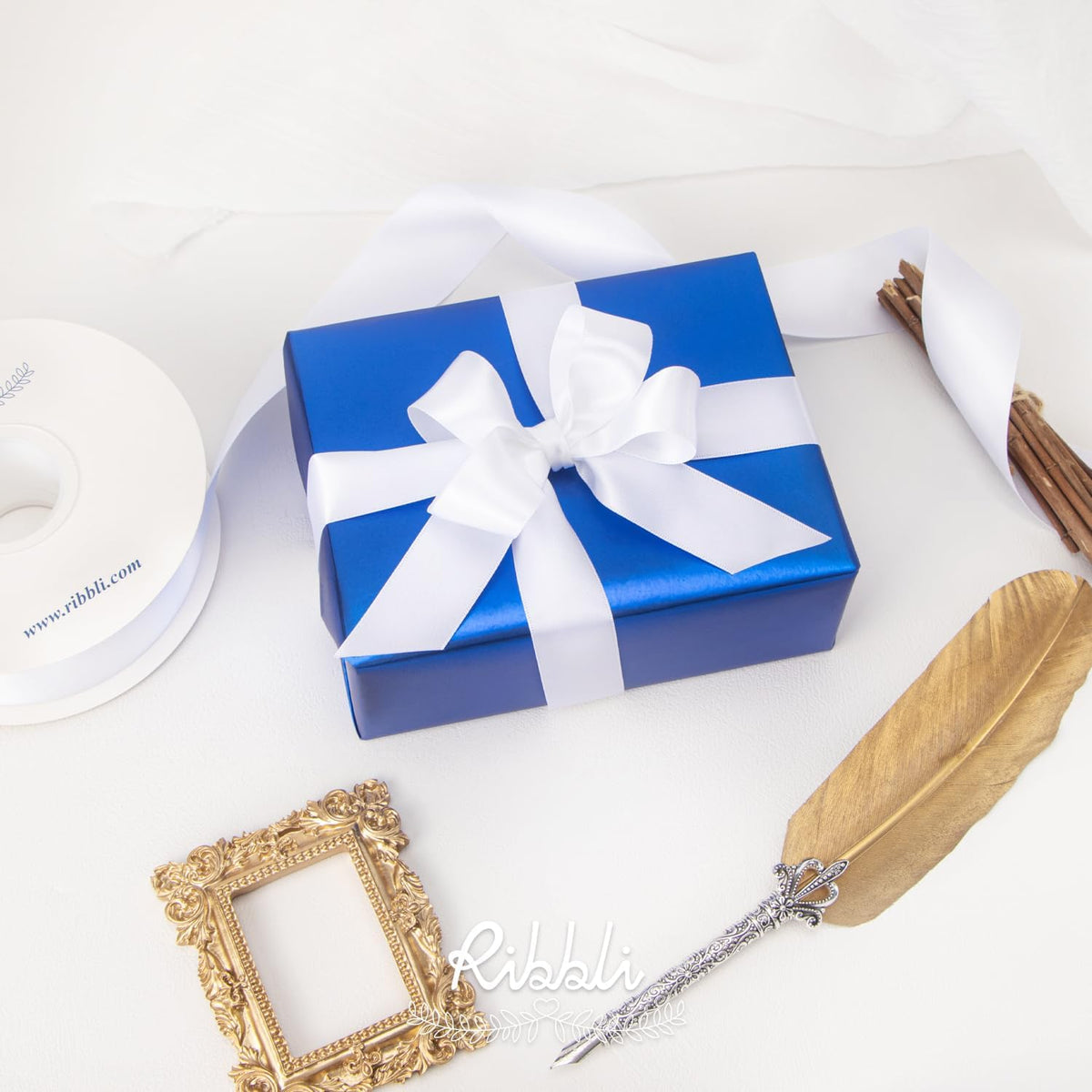 Ribbli Double Faced White Satin Ribbon,1” x Continuous 25 Yards,Use for Bows Bouquet,Gift