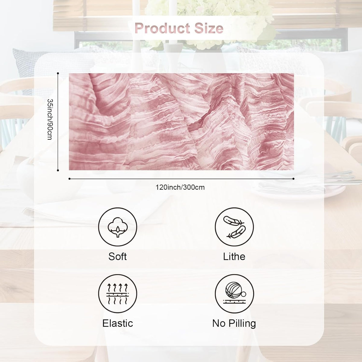 1 Pack Dusty Pink Cheesecloth Table Runner 35x120 Inch 10Ft Rustic Gauze Cheese Cloth Table Runner