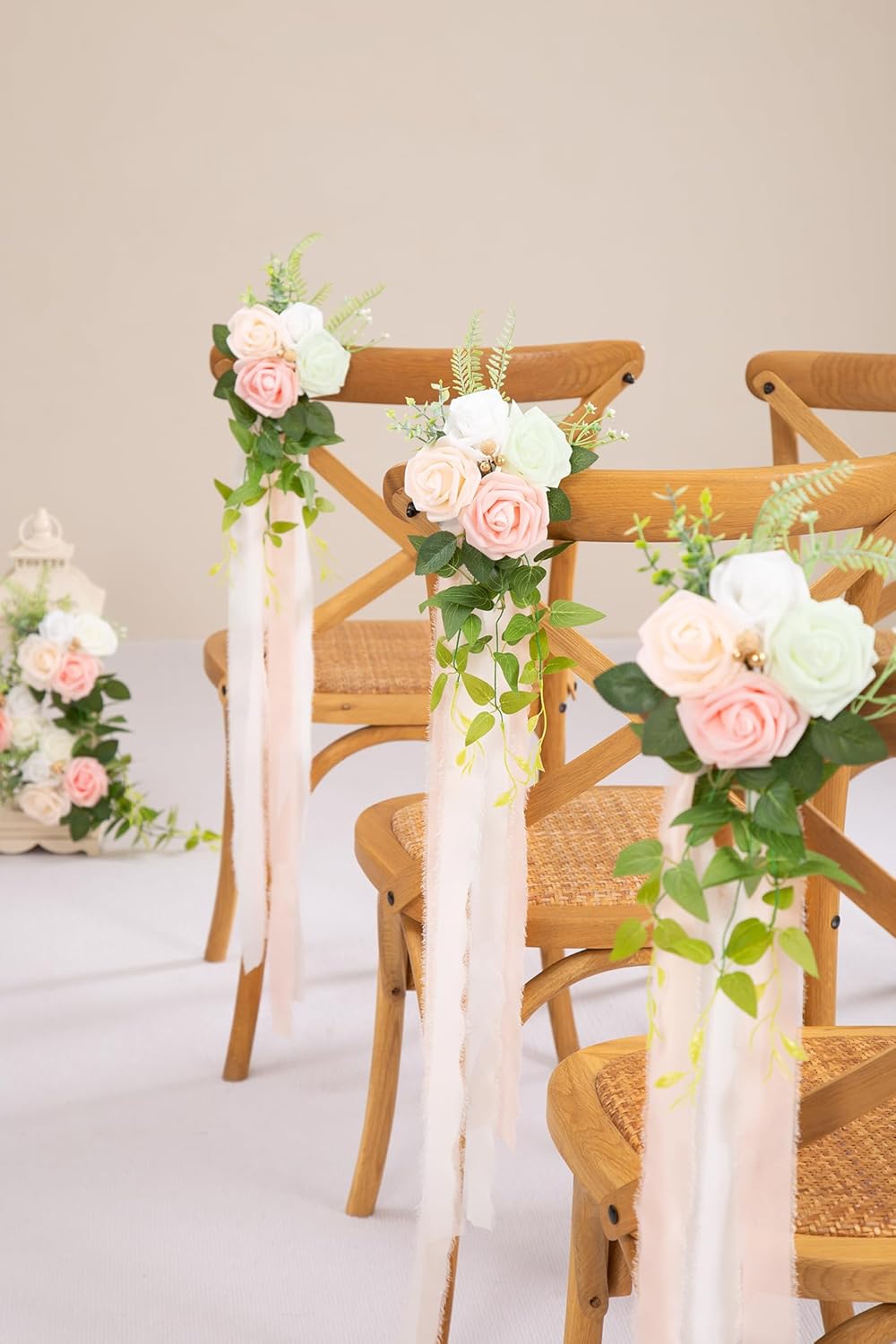 DORIS HOME Wedding Aisle Decorations Pink Pew Flowers Set of 10 for Wedding Ceremony Party Chair