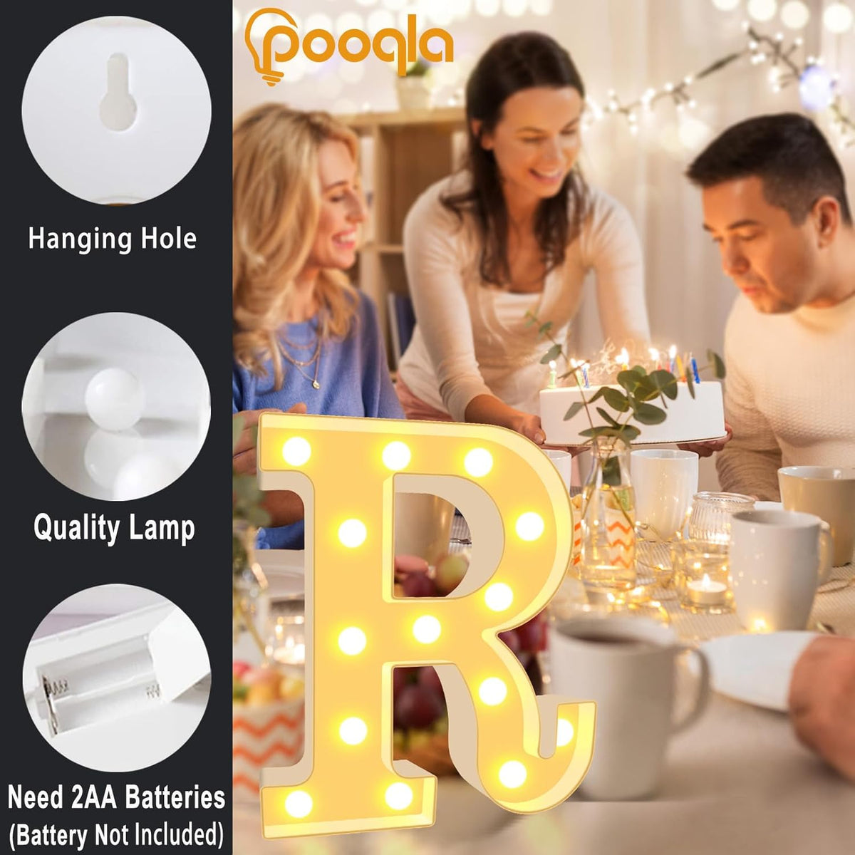 Pooqla LED Marquee Letter Lights, Warm White and Cool White Decorative Lighted Letters, Light Up