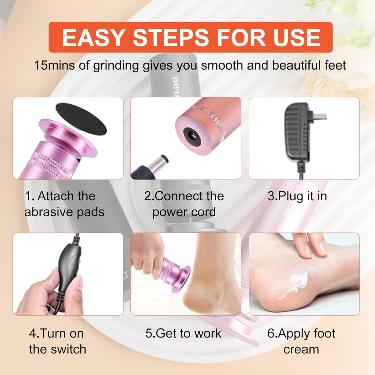 PowerPro Electric Foot Callus Remover 36W Professional 1200rpm Adjustable Speed Metal Feet Grinder