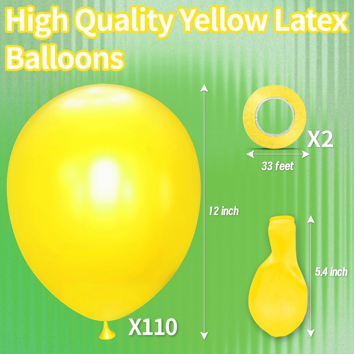 KAWKALSH Yellow Balloon 12 Inch, 110pcs Latex Party Balloons Helium Bright Color for Birthday Baby