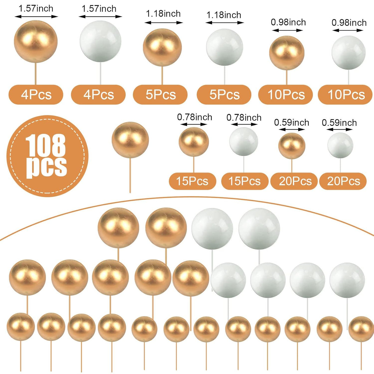 108 Pcs Balls Cake Topper DIY Cupcake Insert Foam Balloons for Cake Baking Wedding Anniversary