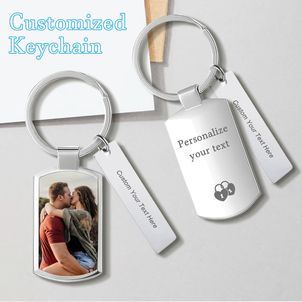 Custom Keychain with Picture Double-sided Personalized Photo Text Keychain, Gift for Anniversary