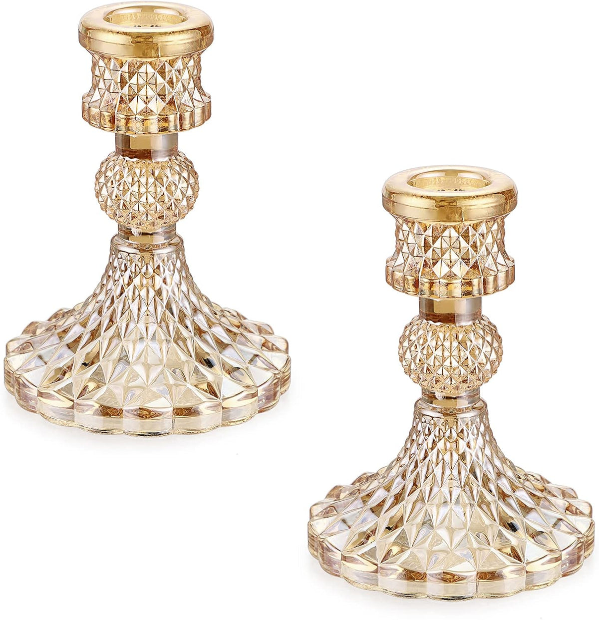 OwnMy Set of 2 Gold Glass Taper Candle Holders Decorative Glass Candlestick Holders, Modern Taper