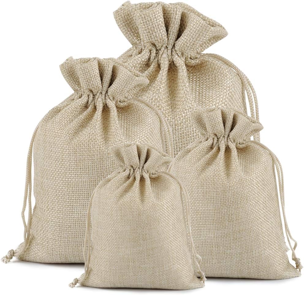 Lucky Monet 25/50/100PCS Burlap Gift Bags Wedding Hessian Jute Bags Linen Jewelry Pouches with