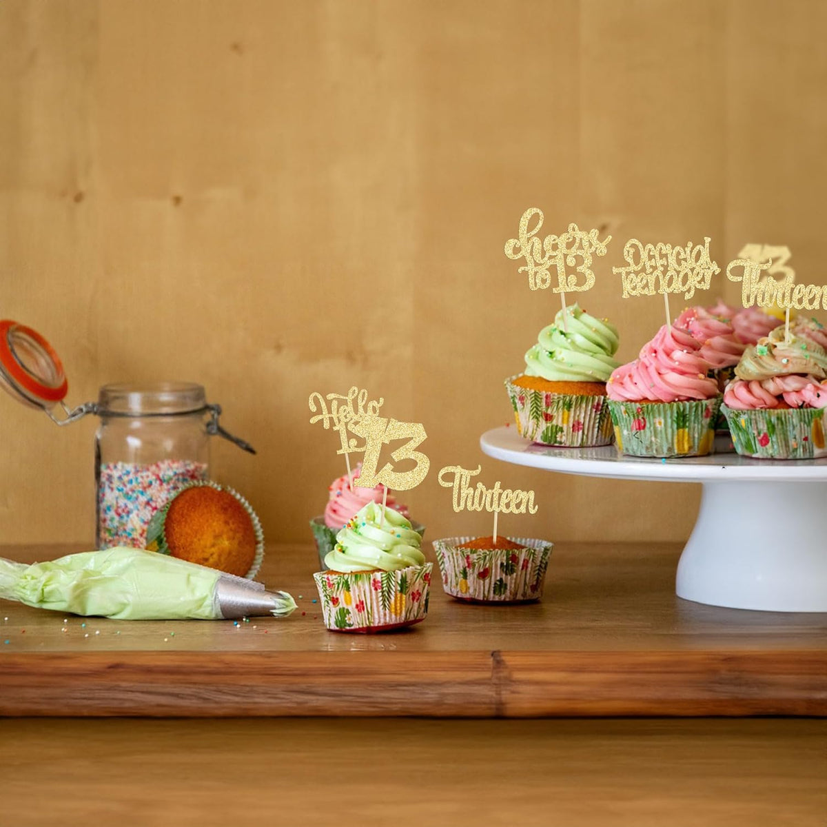 30Pcs 13th Birthday Cupcake Toppers Hello 13 Cupcake Picks Official Teenager Cheers to 13 Years Old