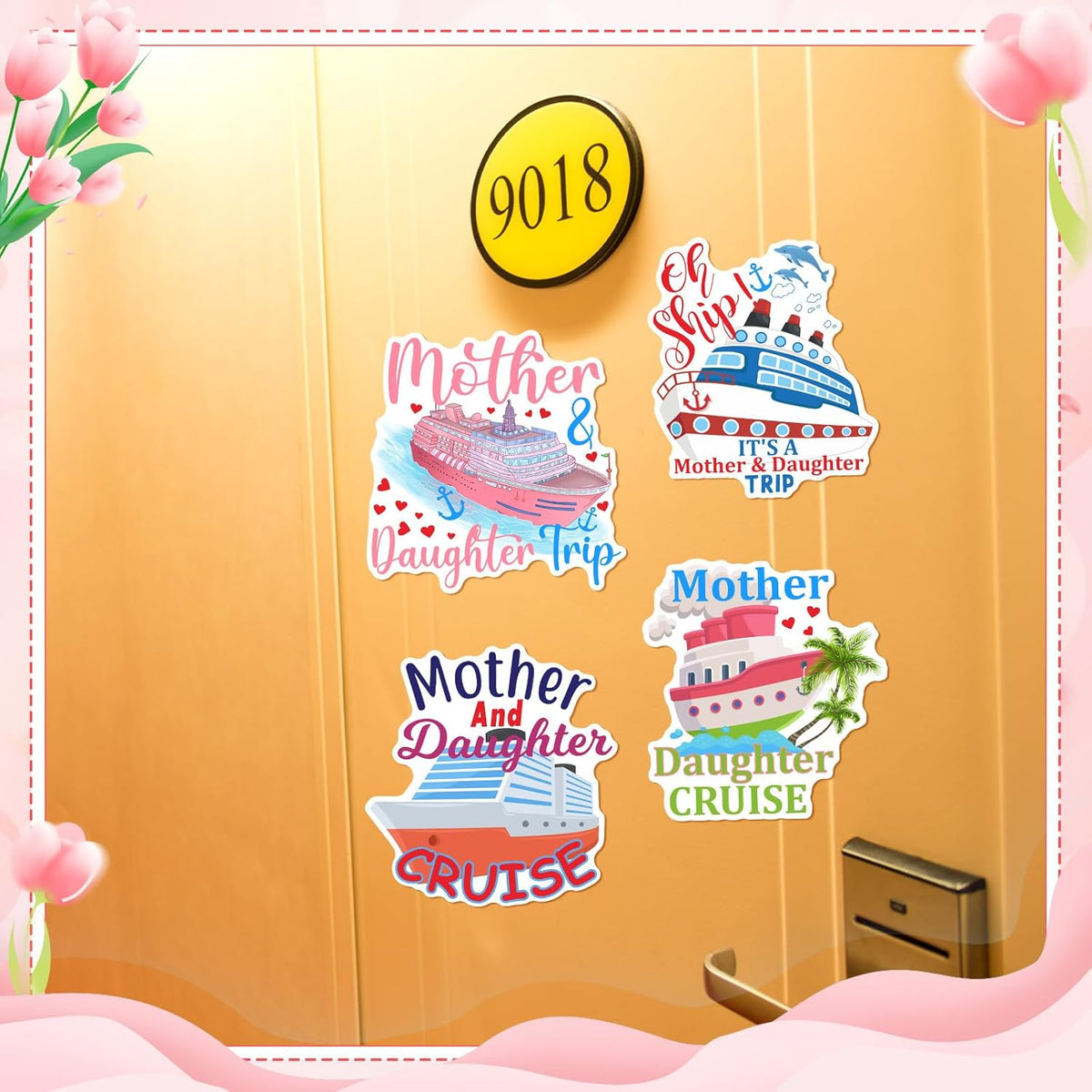 Hoteam 4 Pcs Mother Daughter Cruise Door Decorations Magnetic Large Cruise Ship Door Magnets Funny