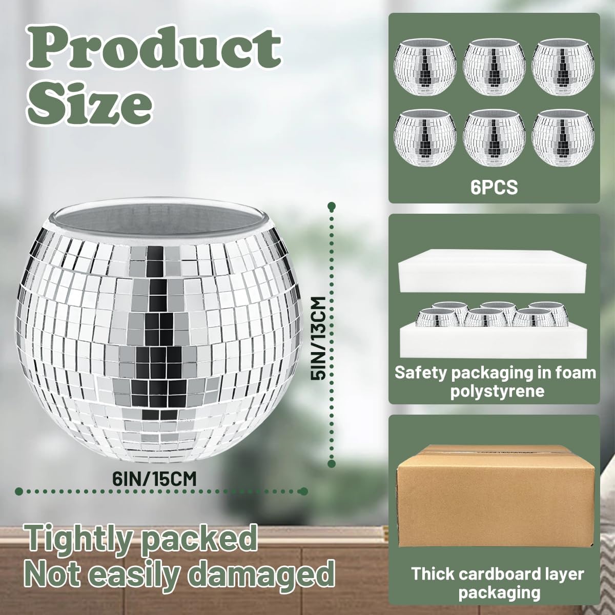 6 Pcs Disco Vase, Silver Mirror Ball Disco Ball Planter 5" X 6" Glass Silver Candle Holder White