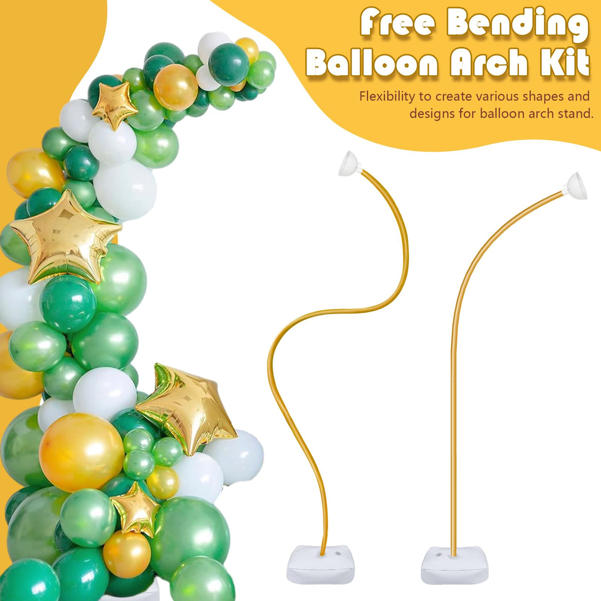 AerWo Balloon Arch Kit 9.35FT & 6FT, Free Bending Half Balloon Arch Stand with Base, Floor Gold