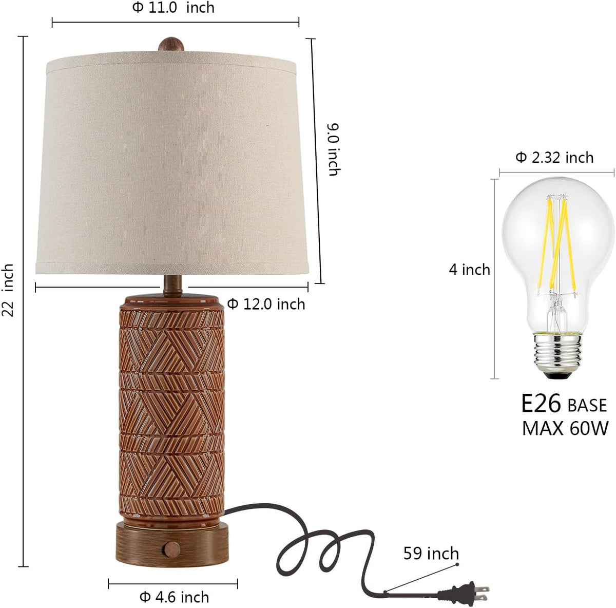 RORIA Set of 2 Vintage Touch Table Lamps for Living Room, 3 Way Dimmable Nightstand Lamp with 2 USB