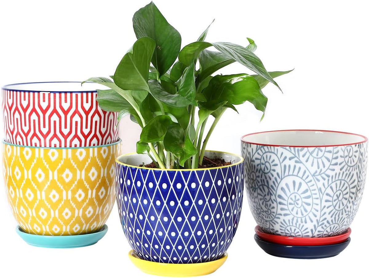 Selamica Ceramic Plant Pots, 5.6 Inch Flower Pots for Indoor Plants, Planters with Drainage Hole