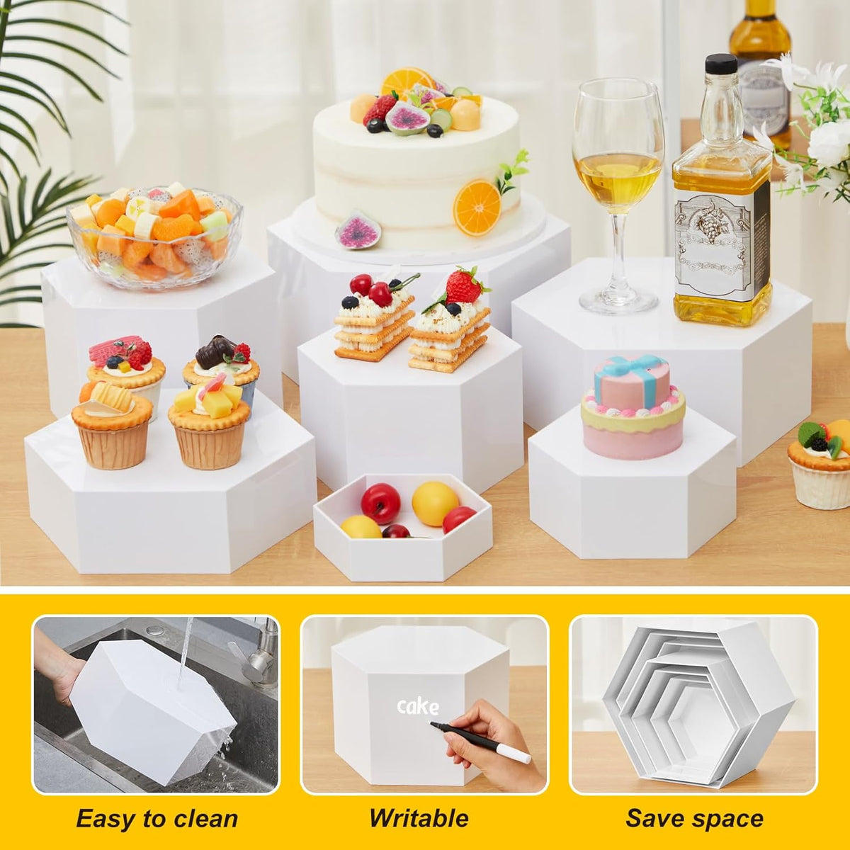 Leinuosen 7 Pcs Large Buffet Risers Set 6" to 12" Acrylic Display Box Catering Dessert Table Riser