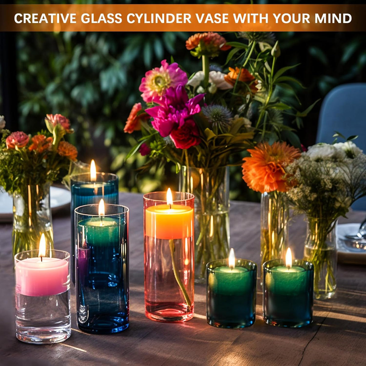8 Pack Glass Cylinder Vases 4,6,8,10 Inch Tall Clear Flower Vase Hurricane Floating Candle Holder