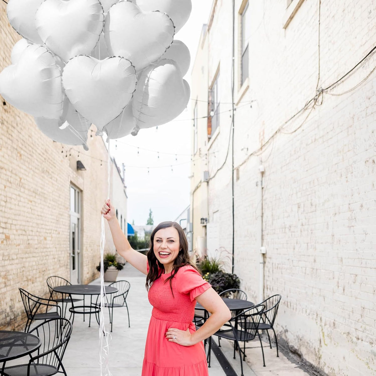 TONIFUL 15Pcs 18 Inch White Heart Balloons White Heart Shape Foil Mylar Balloons Decoration for