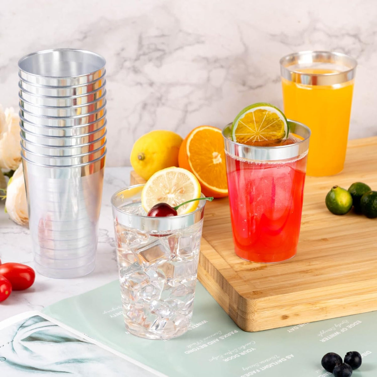 Goodluck 200PCS 14oz Silver Plastic Cups for Party, Disposable Silver Plastic Cups, Cocktail
