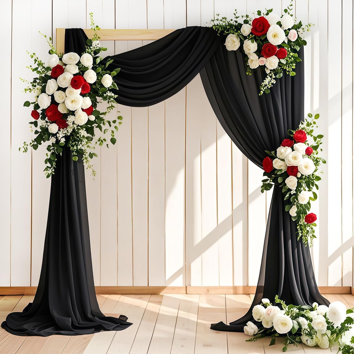 Wedding Arch Draping Fabric 1 Panel 30'' x 18FT Black Sheer Chiffon Arch Drapery for Photo Booth