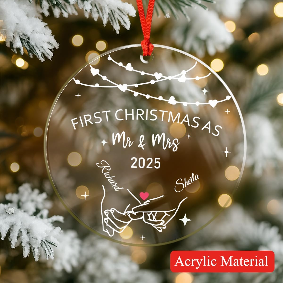 Personalized Christmas Ornaments with Names, Couple Glass Ornament, Custom Wedding Gifts for