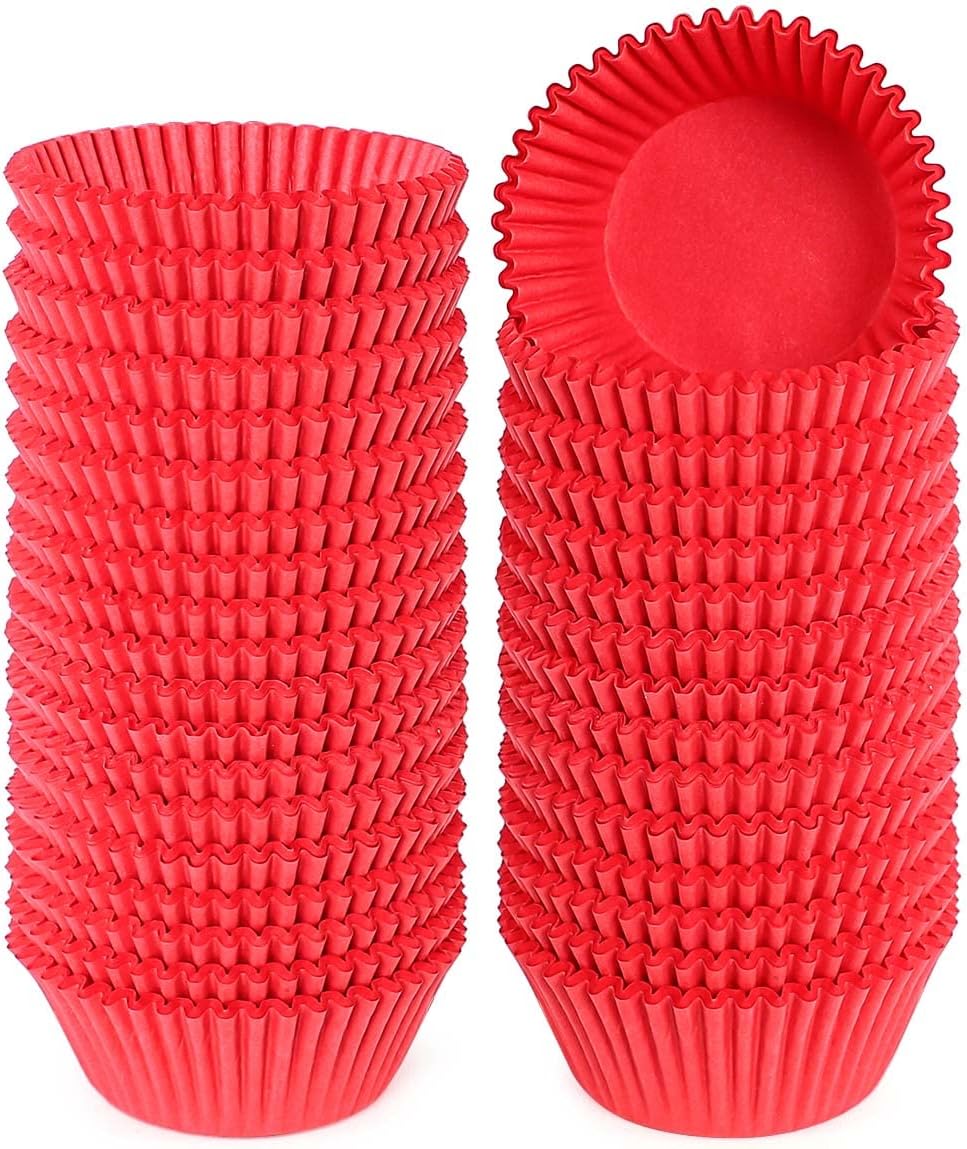 Caperci Standard Red Cupcake Muffin Liners 500-Count, No Smell, Food Grade & Grease-Proof Paper