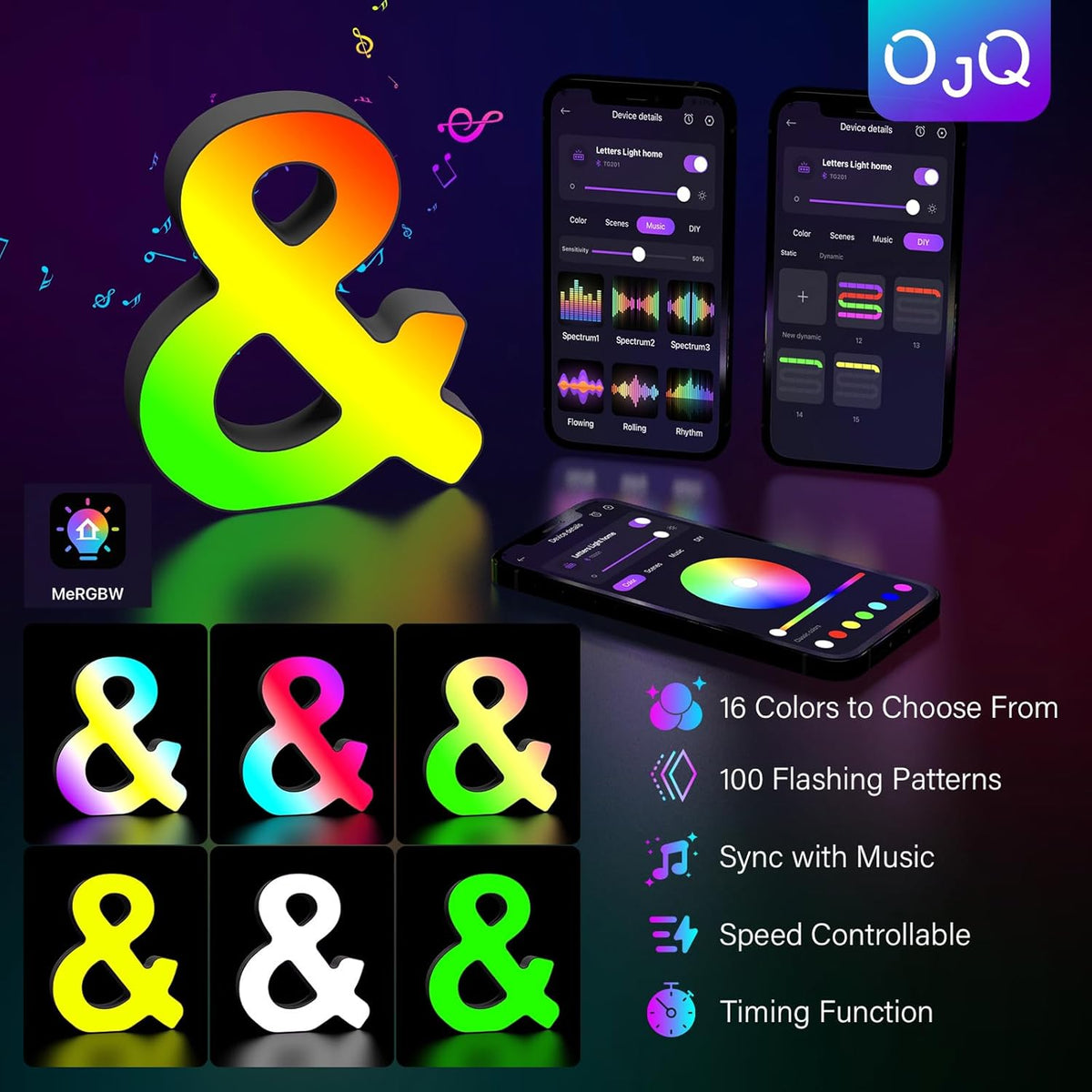 OJQ Light Up Letters LED Letter - Bedroom Lighted Colorful Alphabet Letter Music Sync Color Change