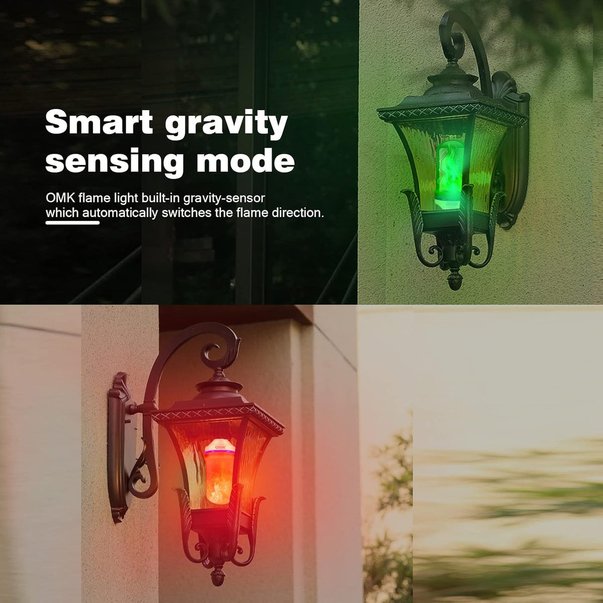 OMK - LED Christmas Decorations Flame Effect Light Bulbs - Upgraded 4 Modes Two-Tone Fire Simulated