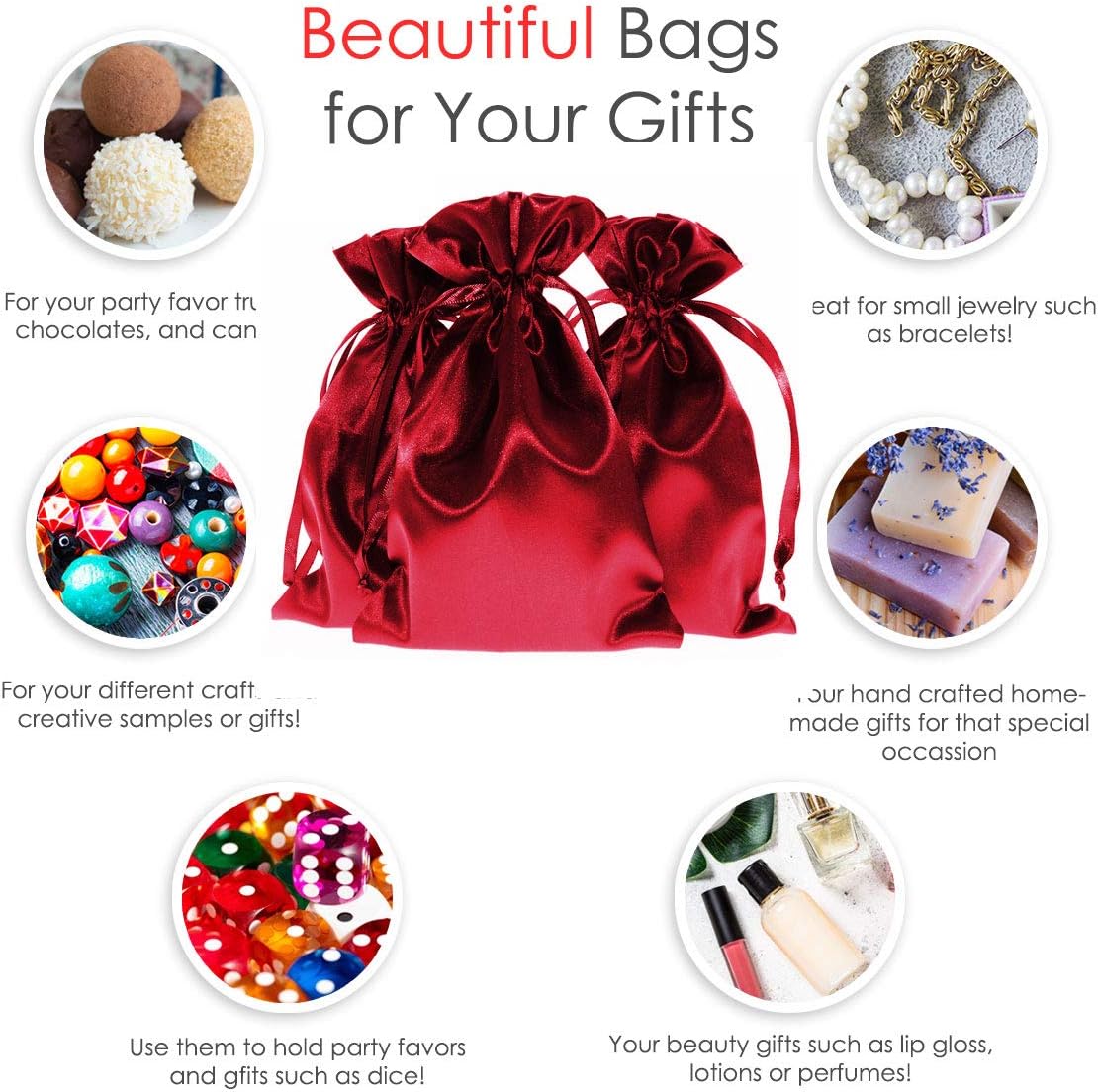 Linen and Bags 6" x 9" Wine Satin Bags, Jewelry Bags, Wedding Favor Drawstring Bags Baby Shower
