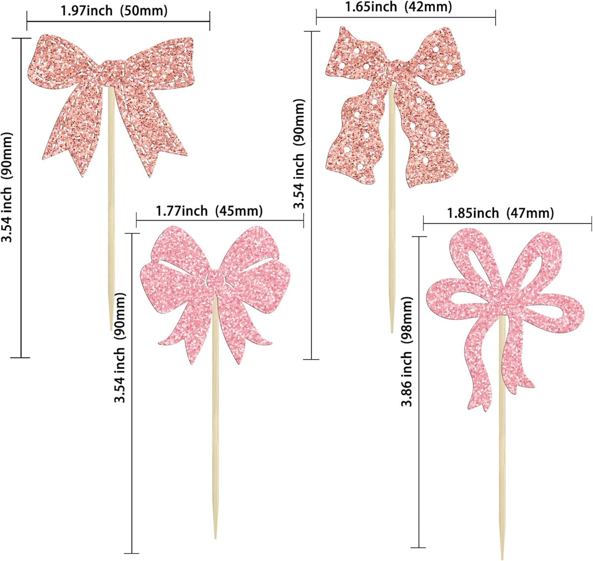 Ephlyn 24pcs Pink & Rose Gold Bow Cupcake Toppers - Perfect for Birthday, Baby Shower, Bridal