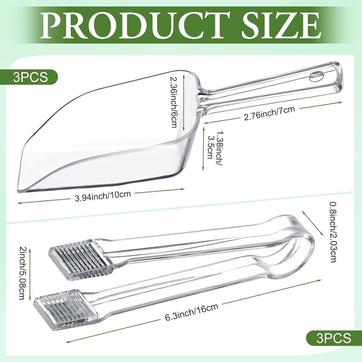 Roshtia 6 Pcs Plastic Serving Tongs Mini Kitchen Tongs Utility and Plastic Kitchen Scoops Clear Ice