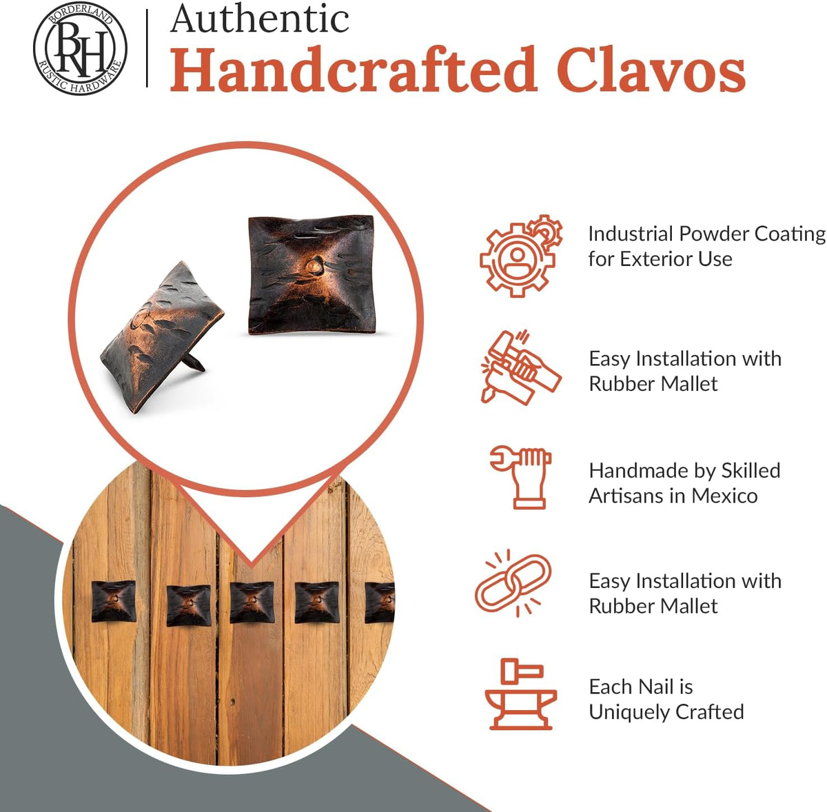 10 Pack 1.5" Square Head Iron Clavos Decorative Nails – Oil Rubbed Bronze – Handmade Rustic Square