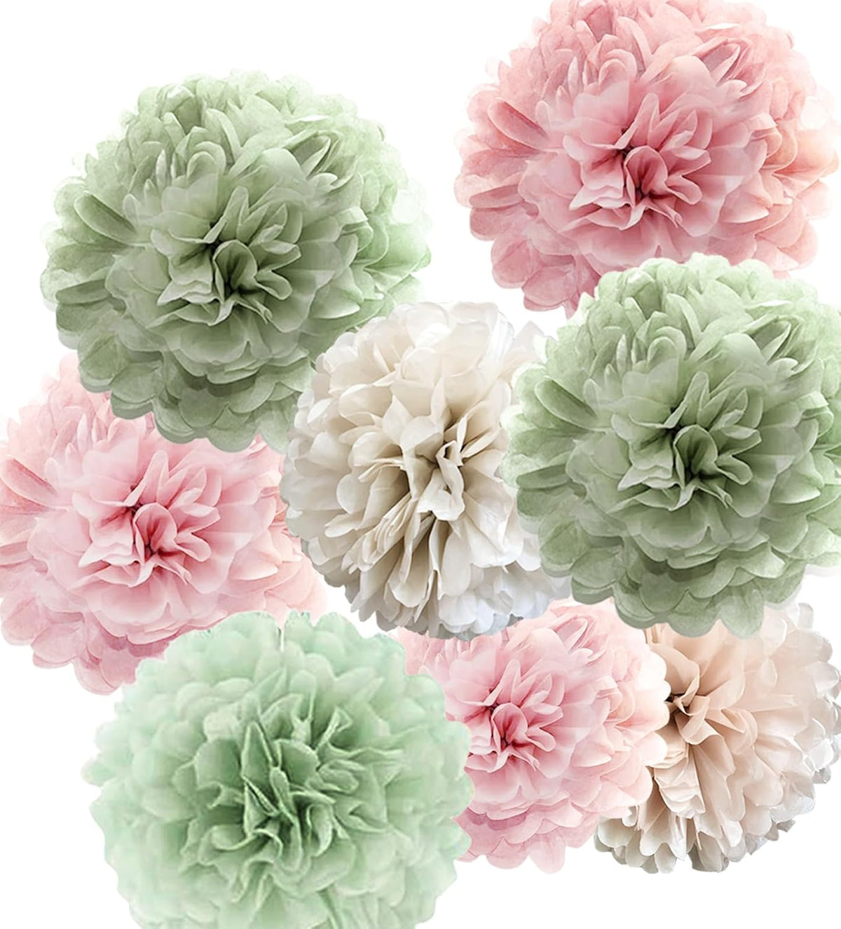 Tissue Paper Pom Poms Kit -Rose Pink and Sage Green Paper Flowers 12pieces for Gender Baby Shower