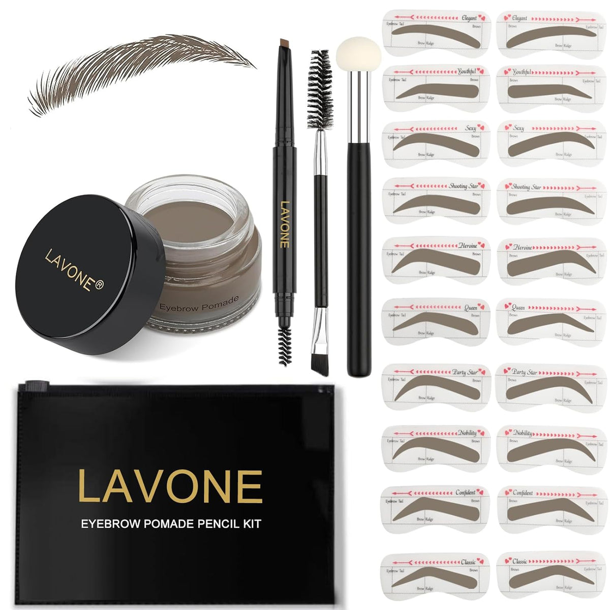 LAVONE Eyebrow Stamp Stencil Kit for Eyebrow, Brow Stamp Trio Kit with Waterproof Eyebrow Pencil
