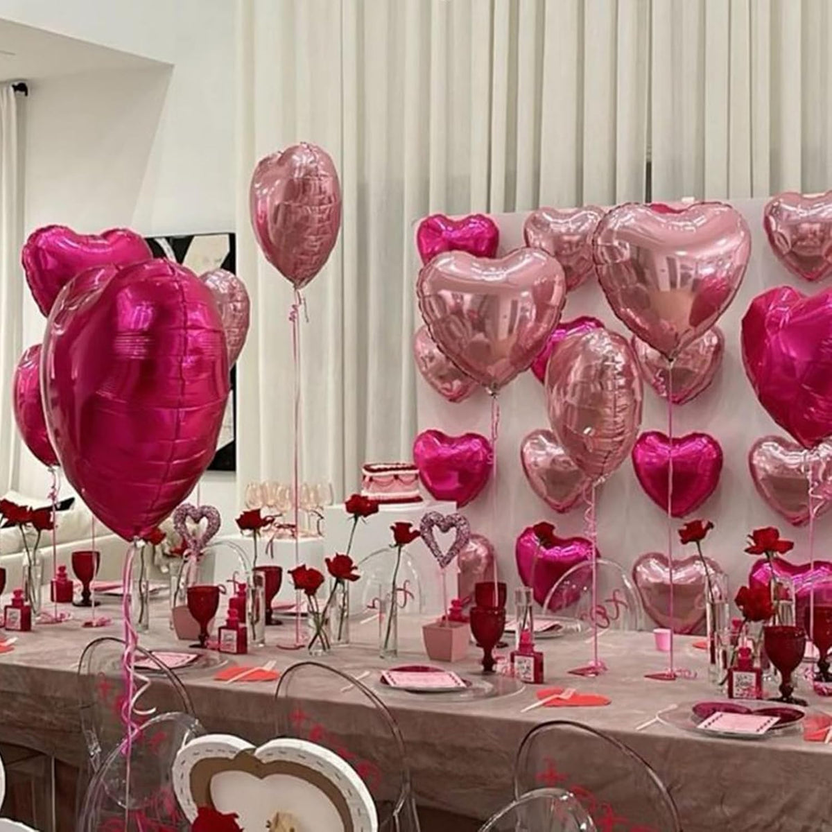 Pink Heart Balloons, 18 Inch Light Pink Heart Shape Balloons, 12PCS Rose Red and Hot Pink Helium