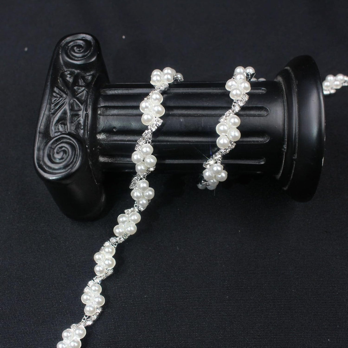 PEARLY JUN 2 Yards Pearl Rhinestone Trim Chain Silver Crystal Fringe Diamond Applique Ribbon String