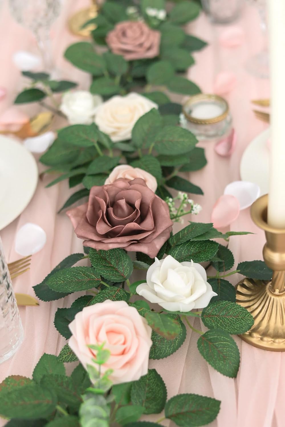 Lookein Artificial Rose Flower Garland Greenery Garland 5FT for Wedding Ceremony Backdrop Arch