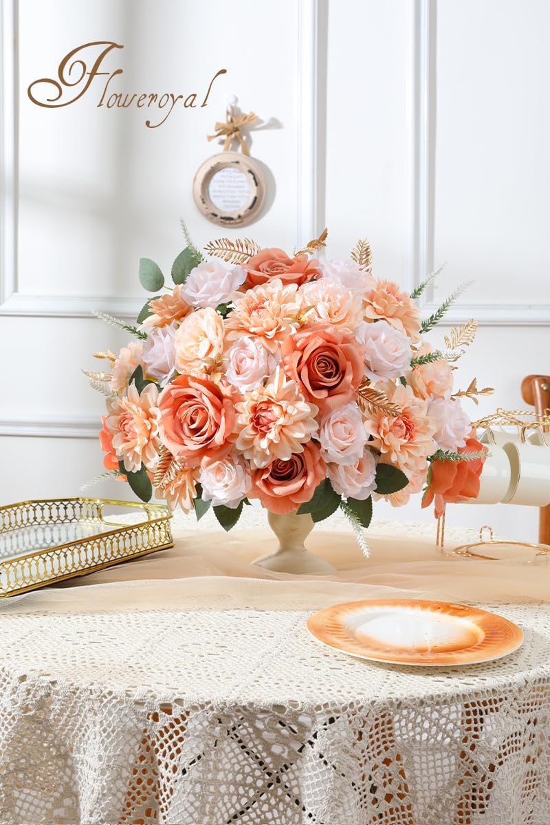 Floweroyal Artificial Flowers Fake Rose Flowers Dahlia with Stems for DIY Wedding Bridal Bouquets