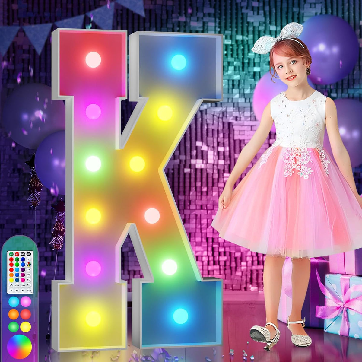 imprsv 4FT Colorful Marquee Light Up Letters K, 18 Colors Large Light up Letters Alphabet Sign with