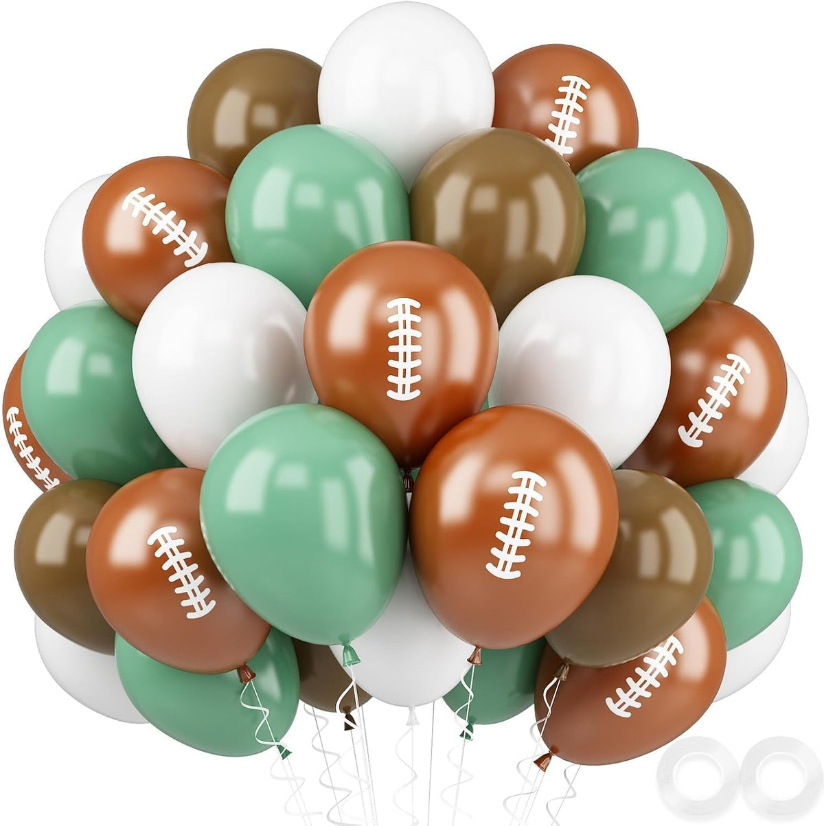 Football Balloons, 52 PCS 12 Inch Brown Bean Green White Football Printed Balloons, Football Party