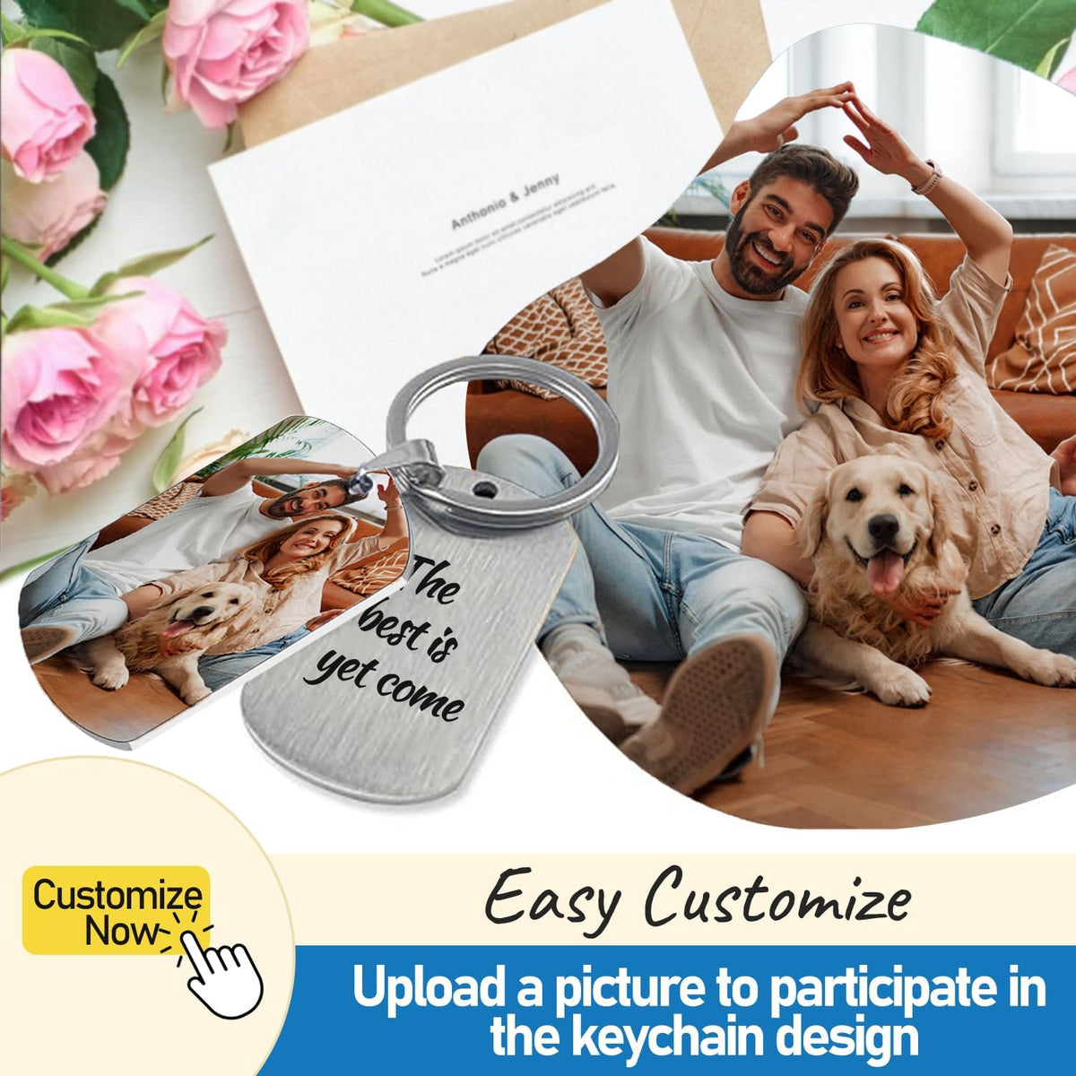 Custom Keychain with Picture, Personalized Keychain with Engraved Photo/Text, Gifts for Family and