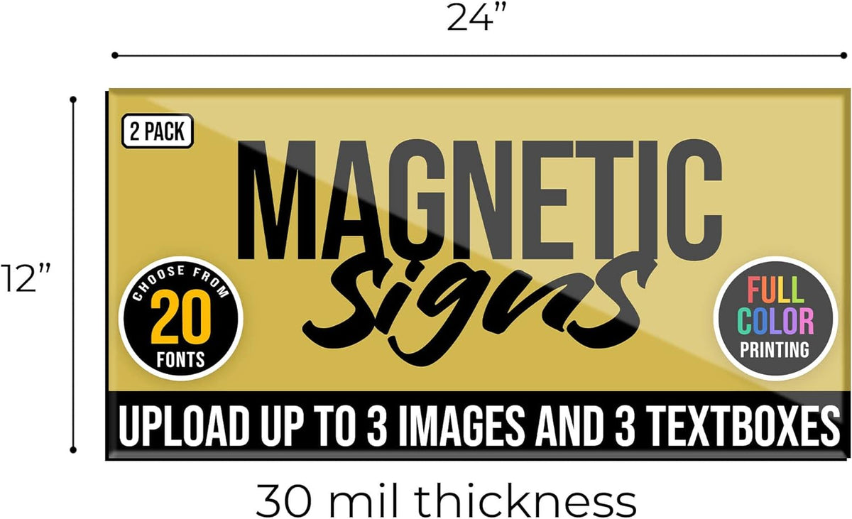 2-Pack,12"x24" Custom Magnet Signs in Full Color for Business and Advertising, 30 mil Customized