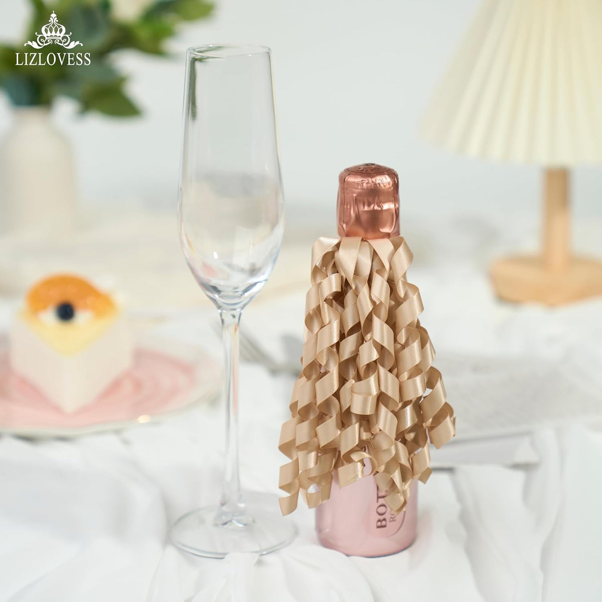 6 Inch Champagne Curly Bows for Gift Wrapping Set of 6, Self Adhesive Bows Champagne Gold Gift Bows