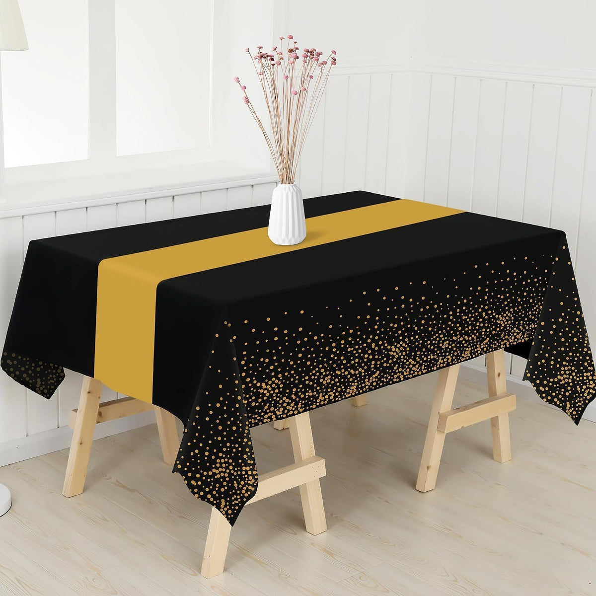 Childom 3 Pack Black and Gold Tablecloths for New Years Eve Party Supplies