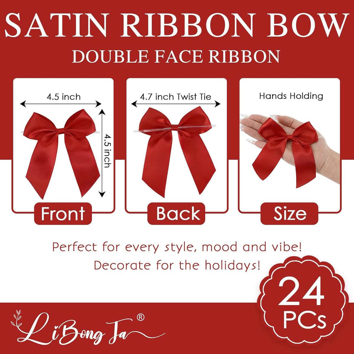 4.5" Satin Ribbon Red Bows for Gift Wrapping, Twist Tie Bows, Cute Bows for Crafts, Party Favors