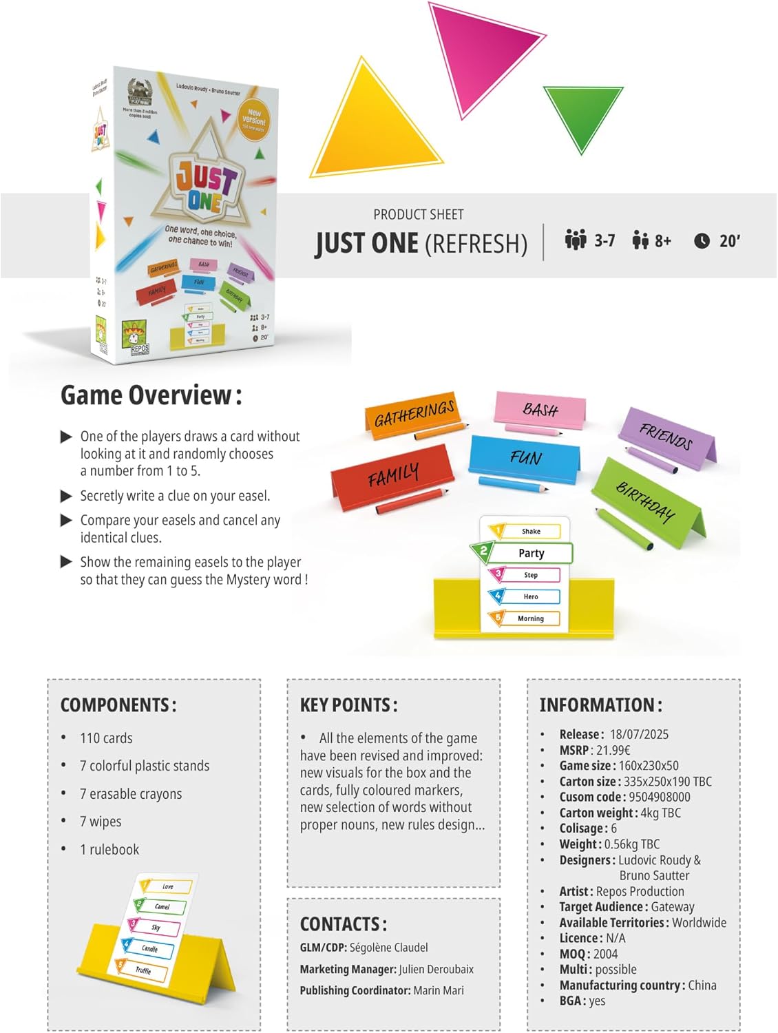 Asmodee Just One Party Game (2025 Refresh) - Cooperative Mystery Word Guessing Fun for Family &