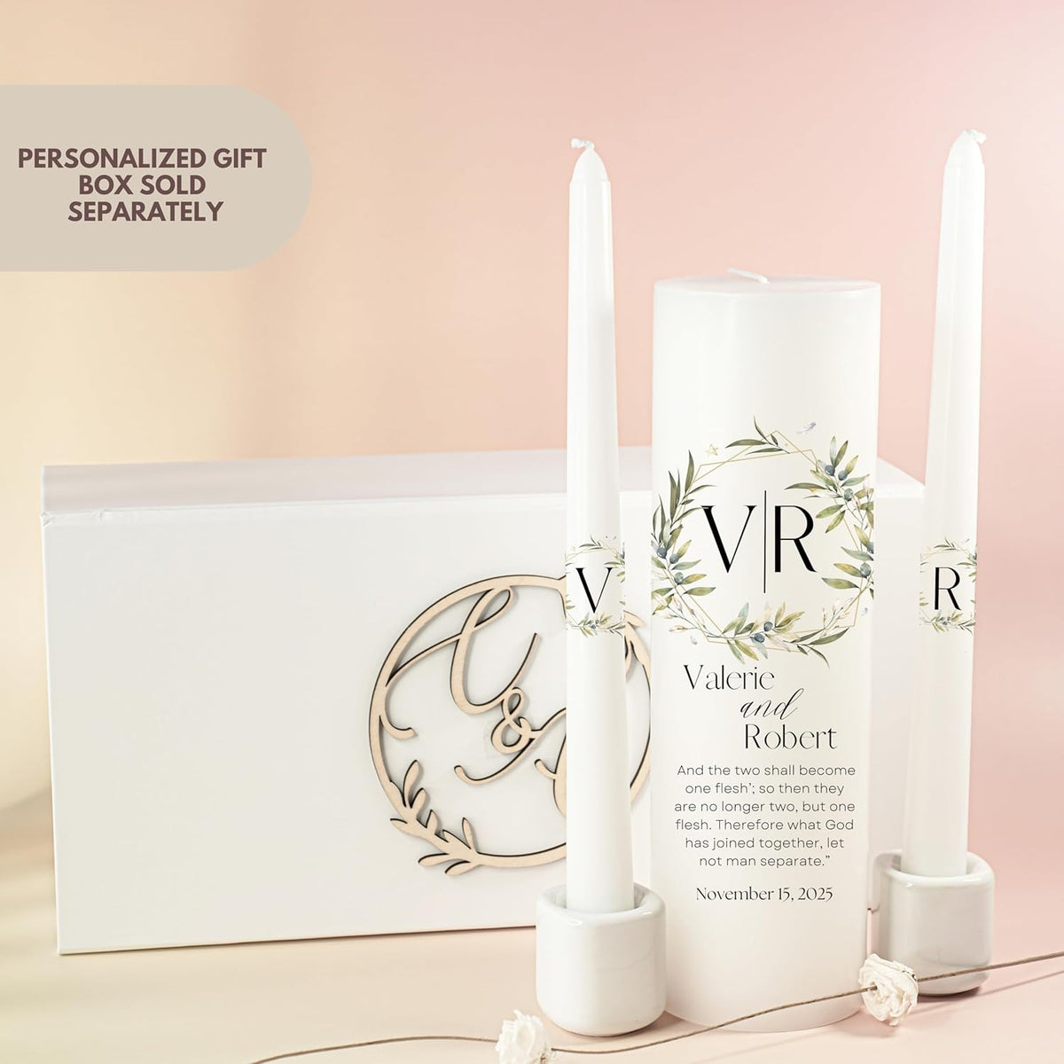 Unity Candles for Wedding, Modern Unity Set, Custom and Personalized Pillar and Taper Candles with