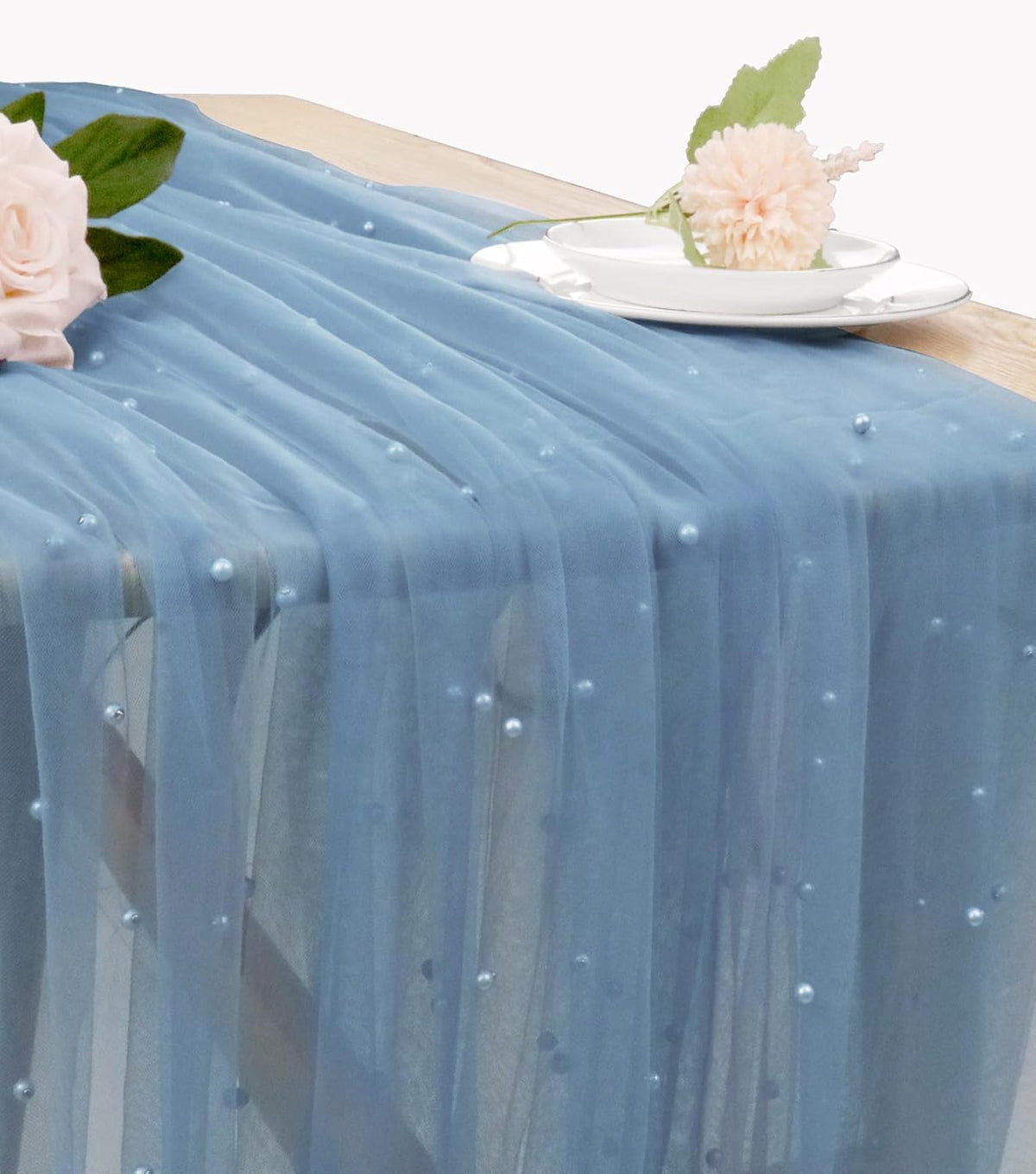 Pearl Table Runner 29 x 120 Inch Tulle Fabric Lace Table Runners Boho Rustic Tablecloth for Bridal